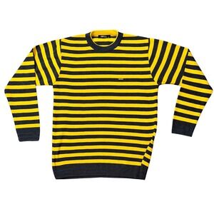 Cantabil Italy Mens Striped‎ Knit Sweater Yellow Charcoal Grey Crewneck Size 42